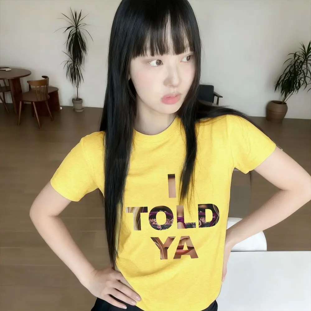 I Told Ya Collage Print T Shirt Women Vintage Y2k Streetwear Top Colorful Letter Graphic Tee Casual Harajuku Summer Fans Tees