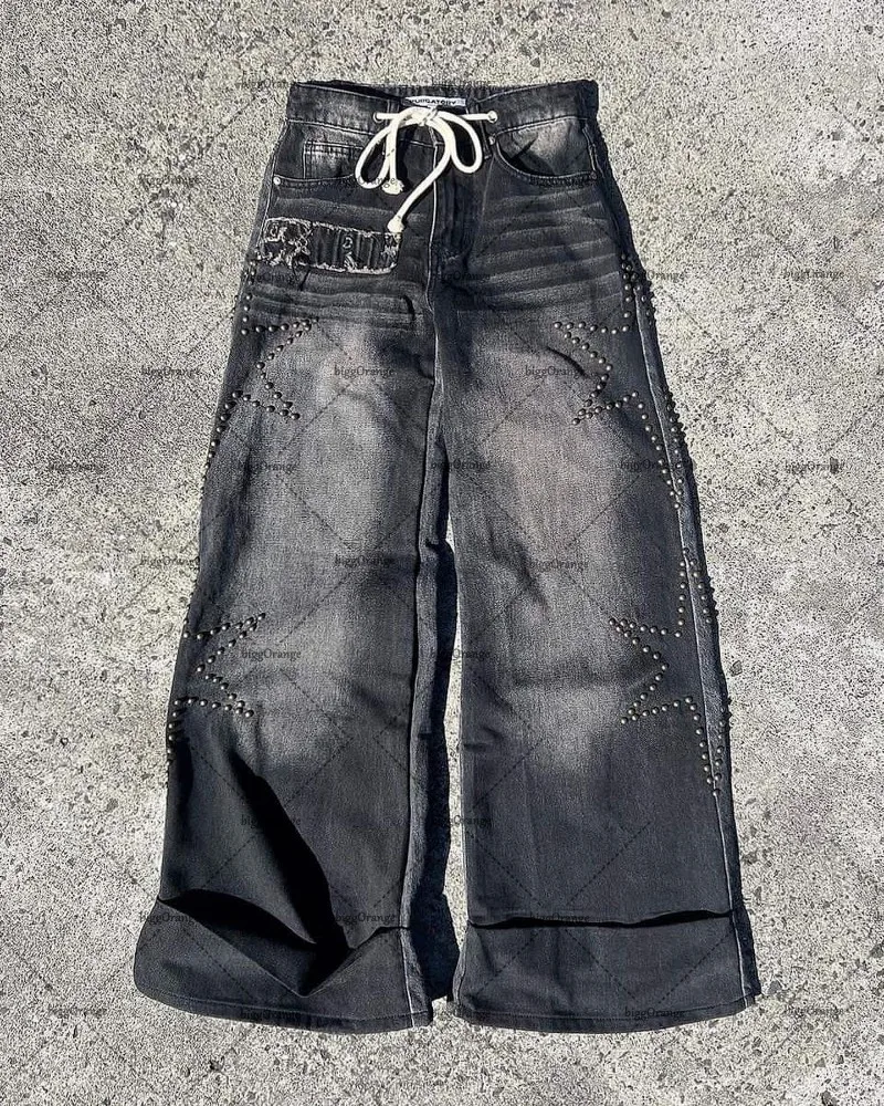 2023 American New Style Star Hot Diamond Jeans uomo Y2K High Street Fashion Brand pantaloni retrò pantaloni larghi casuali a gamba larga