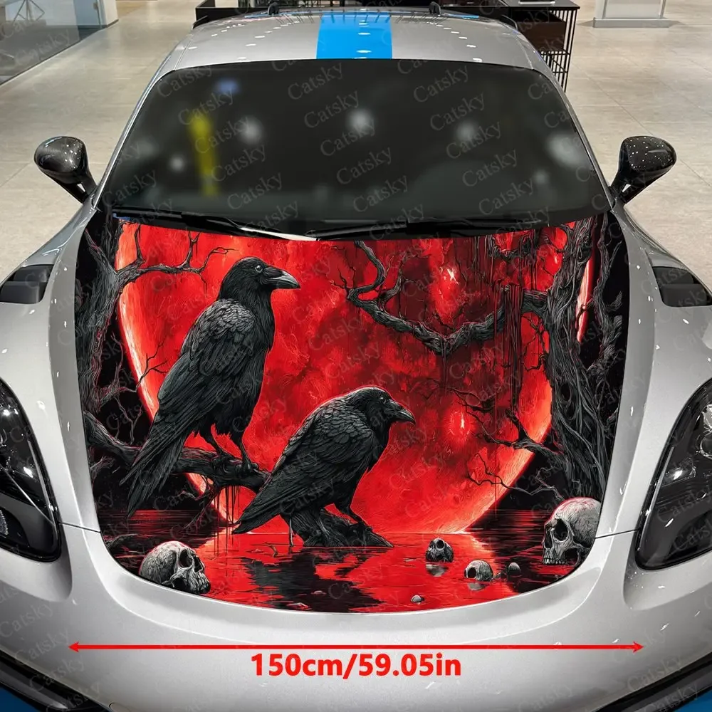 Blood Marsh Raven Soul Car Vinyl Wrap, PVC Waterproof Car Hood Sticker, Self-Adhesive Scratch-Resistant Stickers