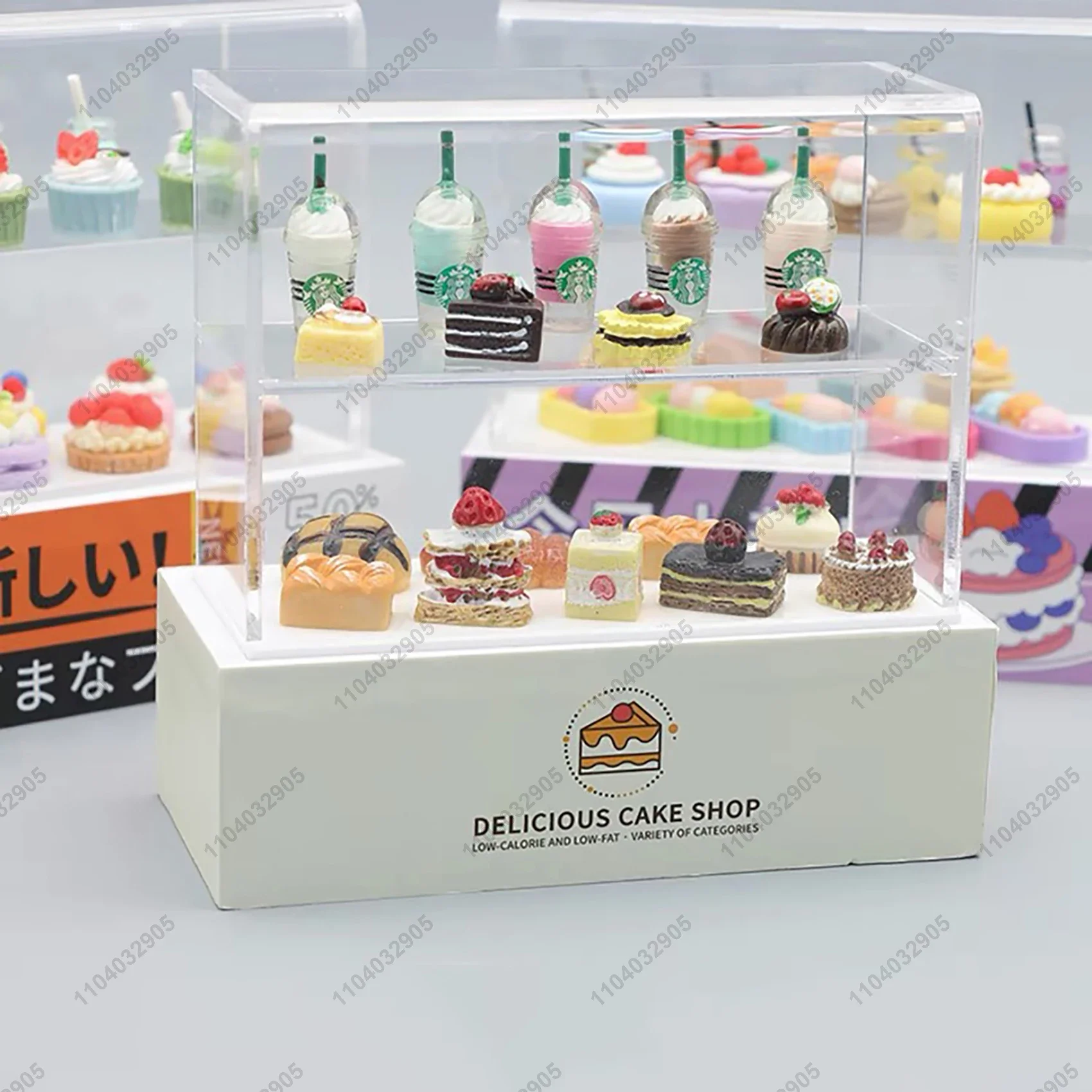 Miniature Shop Cabinet Bakery Cake Bread Dessert Store Room Display Handcraft Dollhouse Stand Food Items Scenario Display Show