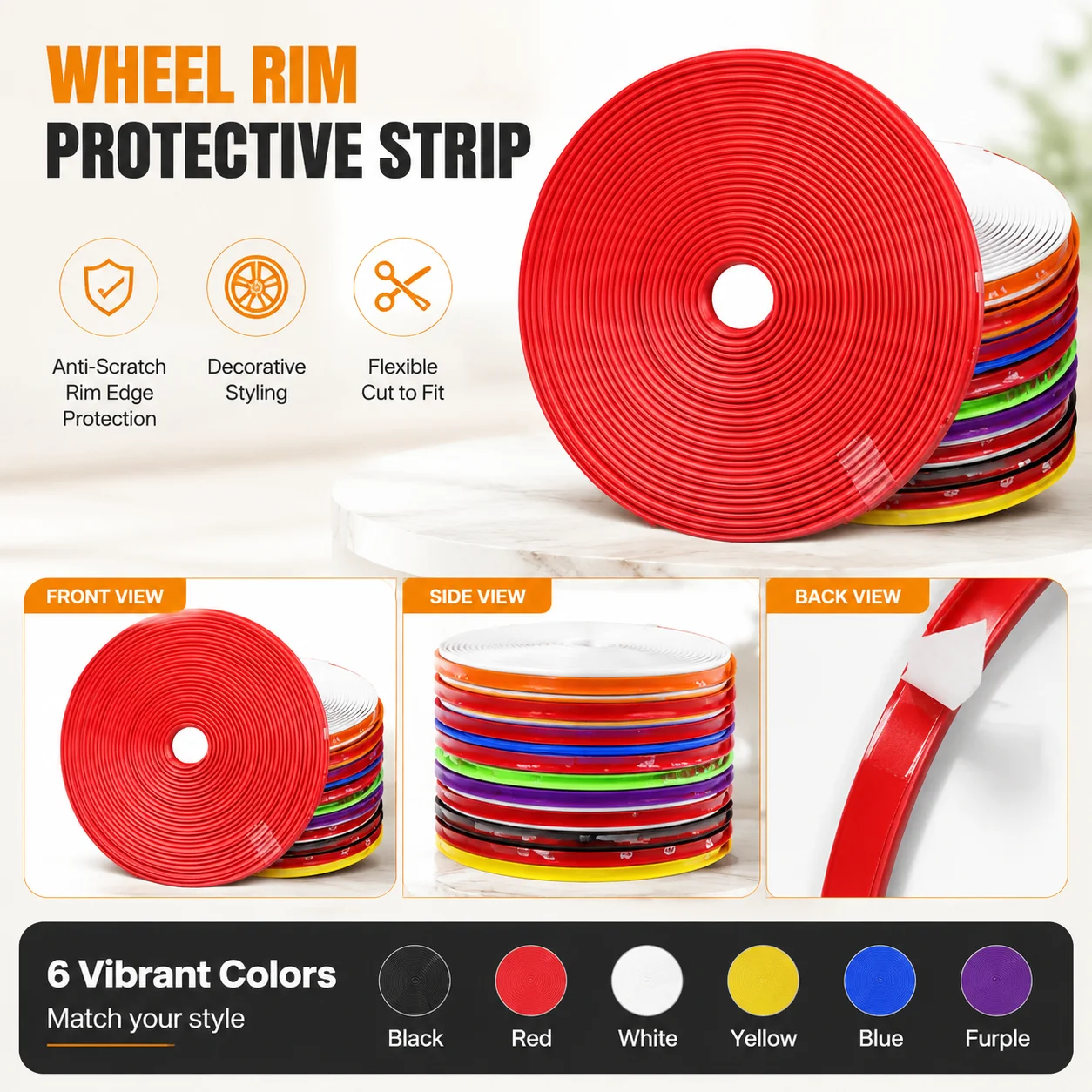 Yitong Car Wheel Rim Protector Strip 8m Self Adhesive Anti Scratch Rim Edge Trim Guard Fits 13-22 Inch Tires Decorative