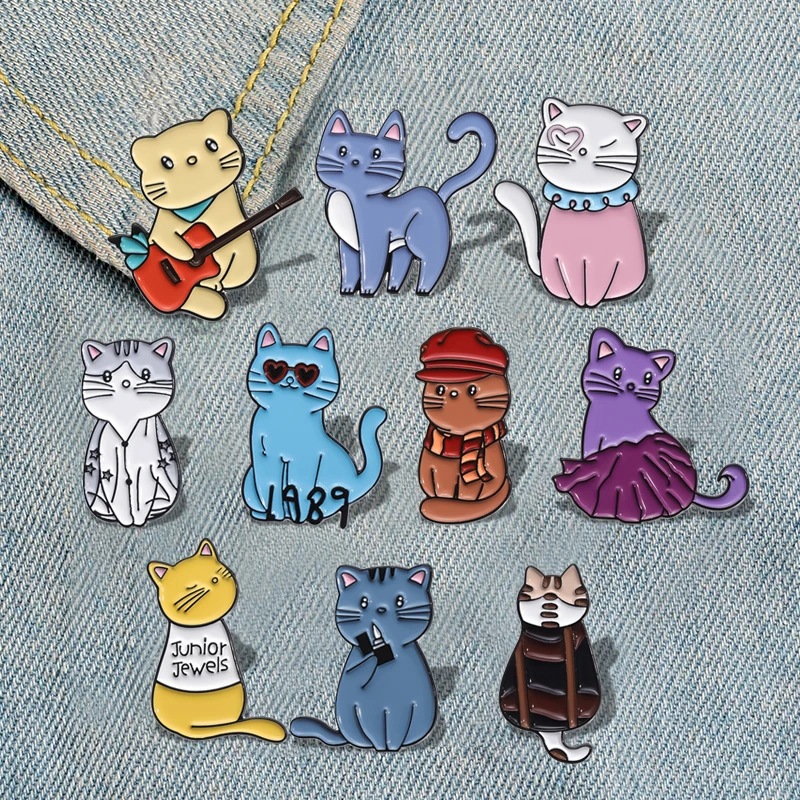 

Music Cat Enamel Pins Custom 1989 Cute Guitar Cat Brooches Lapel Badges Cartoon Animal Jewelry Gift for Kids Friends