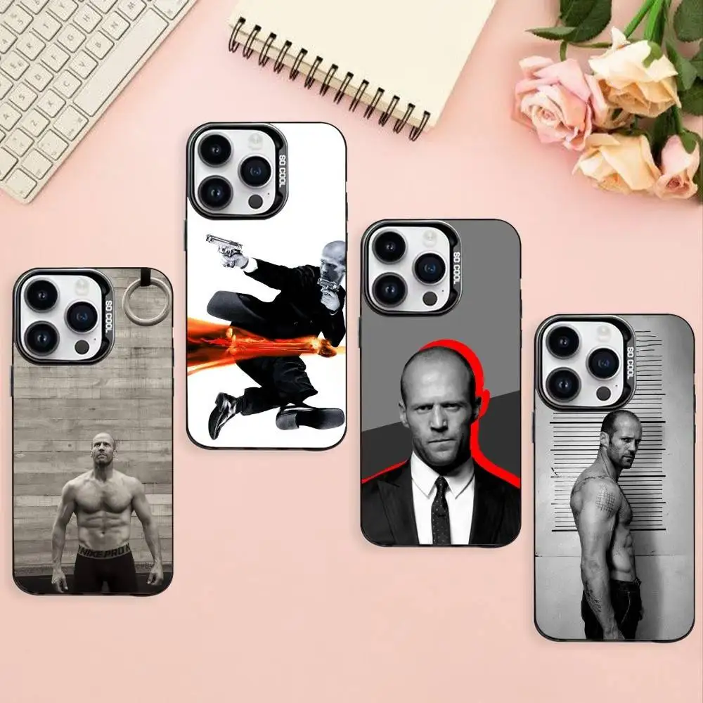 Jason Statham telefoonhoesje voor iPhone17,16,15,14,13,12,Pro Max zwart kleurrijk telefoonhoesje