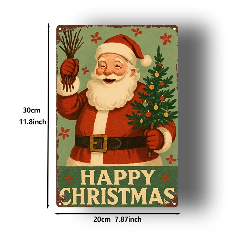 2D Flat 1pc Metal Sign Santa Claus And Christmas Tree Painting Decoration, This Stylish Wall Art Is a Humorous Gift Suitable for