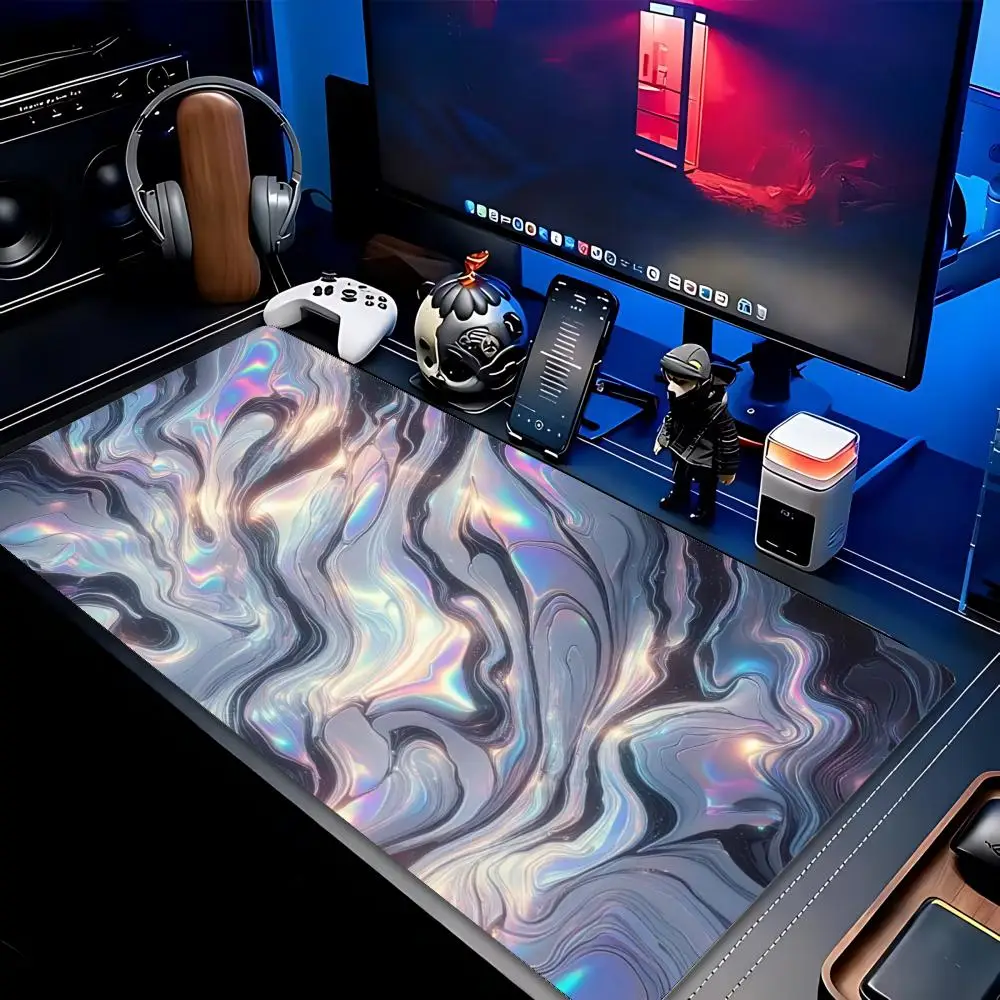 XXL Black Cyan Liquid Splash Mousepad Abstract Art Deskmat Non-Slip Rubber PC Keyboard Game Desk Mats Gamer Mouse Mat