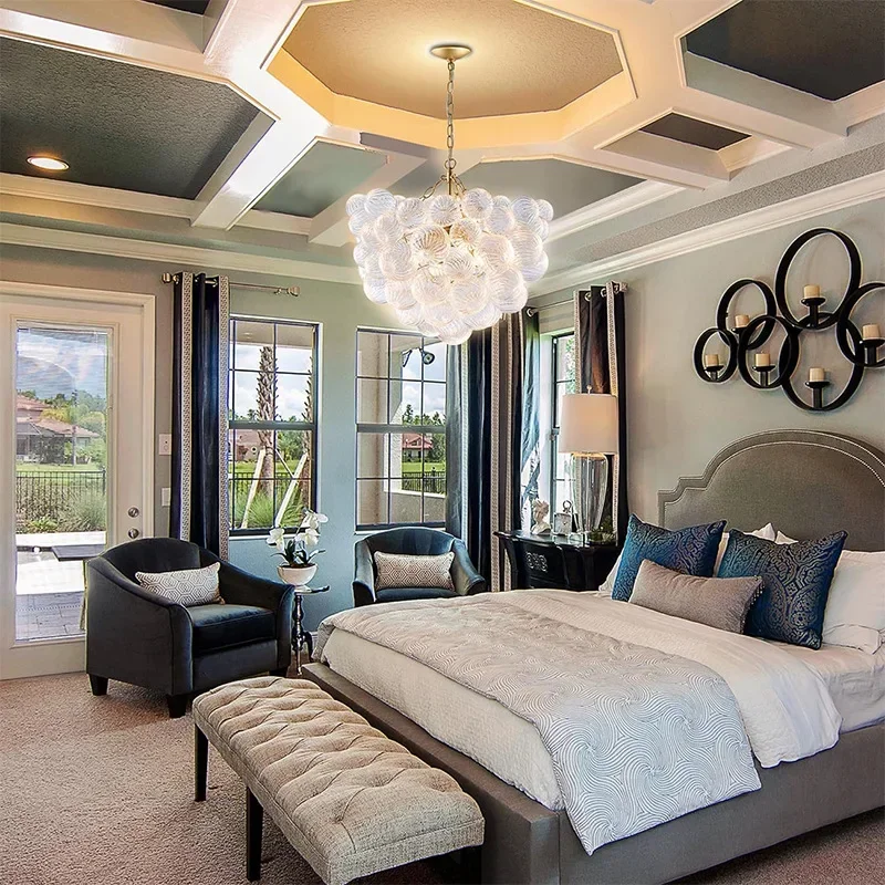 

French Light Luxury Bedroom Magic Beans Transparent Glass Chandelier Spectacular Hotel Lobby Villa Living Room Home Decoration