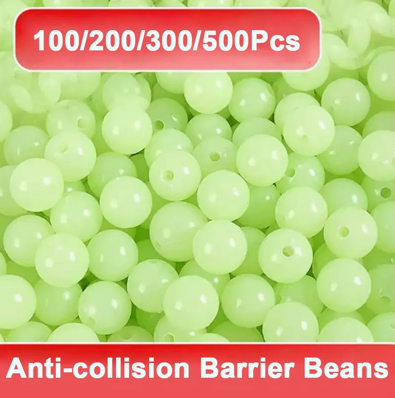 100-500pcs Soft/Hard Beads Fishing Stop Luminous Round Rubber Stopper Night Anti-collision Barrier Beans Fly Fishing Accessories