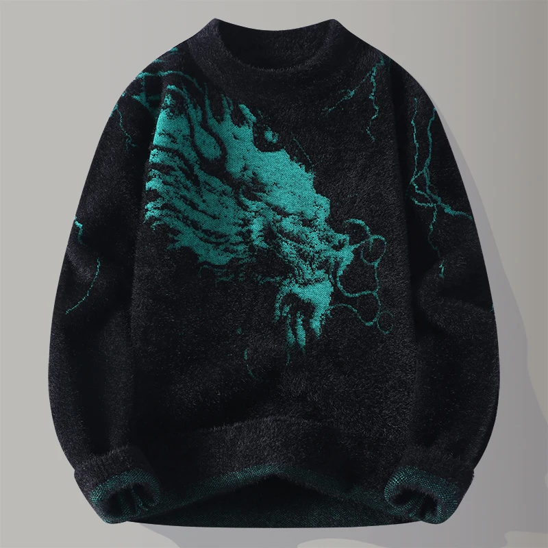 

Men's Knitted Sweater round Ne Thiened Loose Fit Korean Sle Ciwalk Polyester Fiber Long Sve round Ne Knitwear