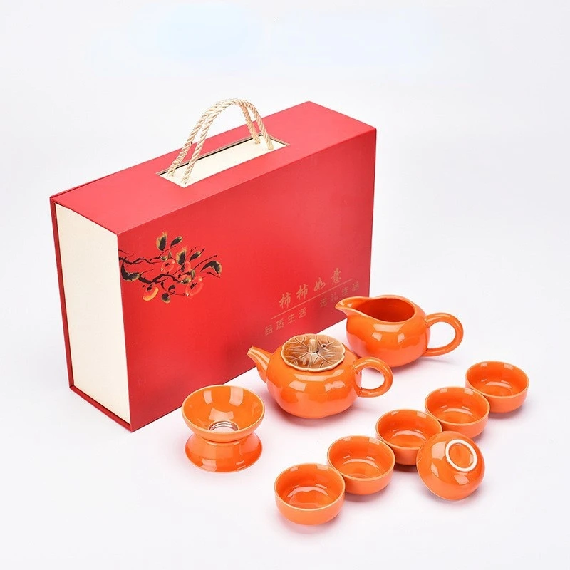 Good Luck Tea Set Persimmon Kung Fu   pot Home Office  Ceremony Gifts