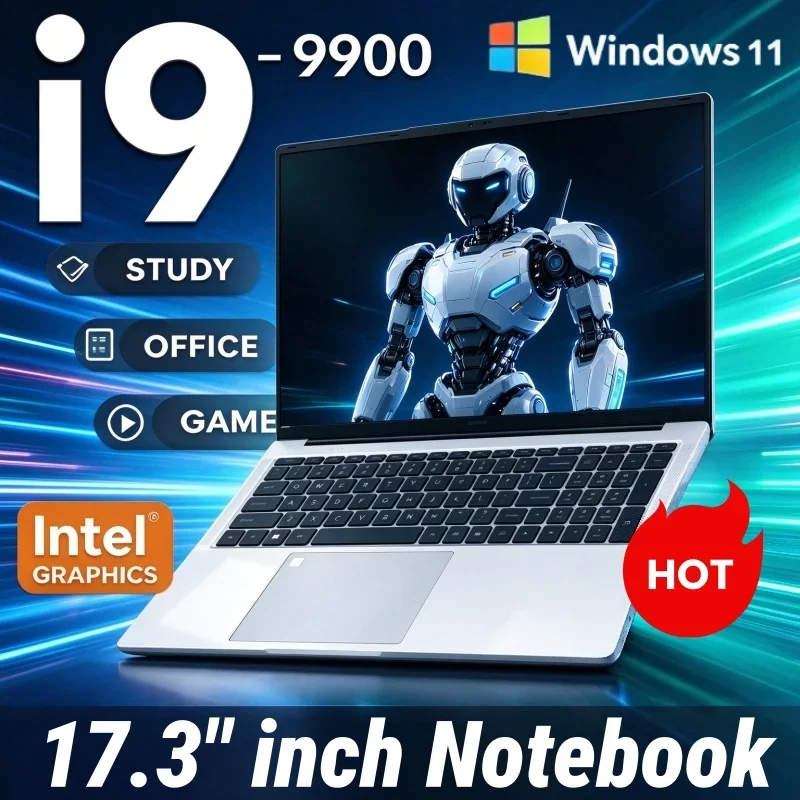 17.3 Inch HD Big Display Laptop Intel I9-9900 32GB RAM 2TB SSD Windows 11 Fingerprint Unlock Notebook For Business Daily Office