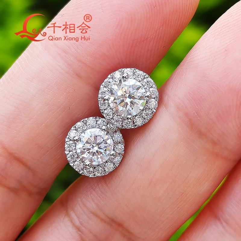 

925 Silver round Shape 5mm Main Stone White Moissanite 8mm Ear Stud Earrings Jewelry Gift for Women