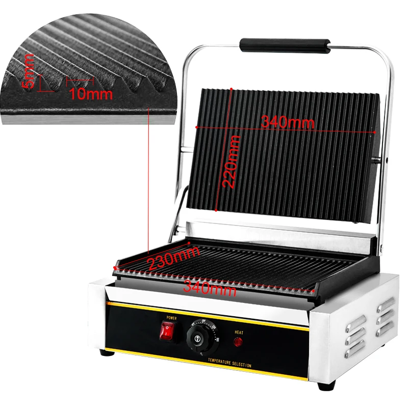 220V/2200W Non-stick Commercial Single Plate Steak Sandwich Toaster Machine Electric Griddle Grill Electric Contact Grill