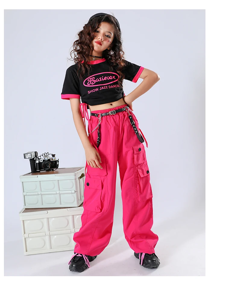Mädchen Hip Hop Ernte Top Street Dance Röcke Cargo hose Kind Streetwear Sweatshirt Kinder Jazz schöne Kostüme süße Kleidung Sets – Detail 15