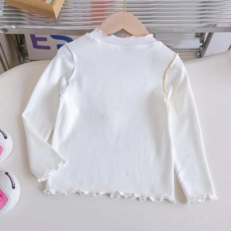 

2025Spring and Autumn Baby Girl Printed Bow Bottoming Shirt Girls Long SleevetShirt for Children Kindergarten Inner Wear Top