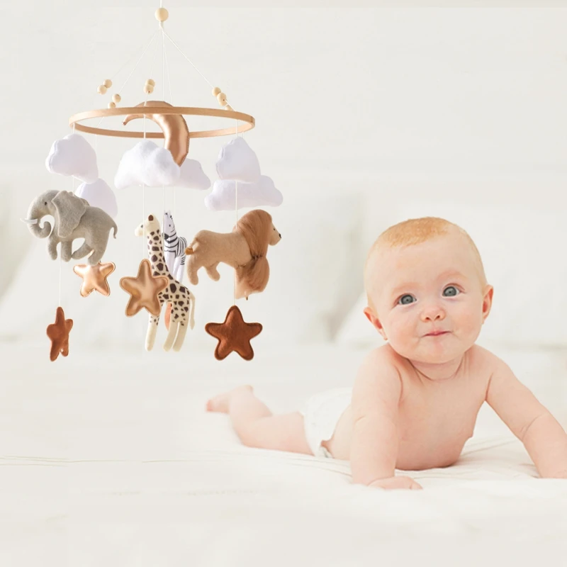 Krippe Mobile Bett Glocke Holz Baby Rasseln Weiche Filz Cartoon Tier Bett Glocke Neugeborenen Spieluhr Hängen Spielzeug Krippe Halterung Baby Geschenke