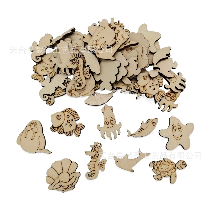

50pcs Kids Crafts Kids Arts and Crafts Marine Animal Wood Cutouts Sea Life Wood Slices Wedding Decorations Ornaments