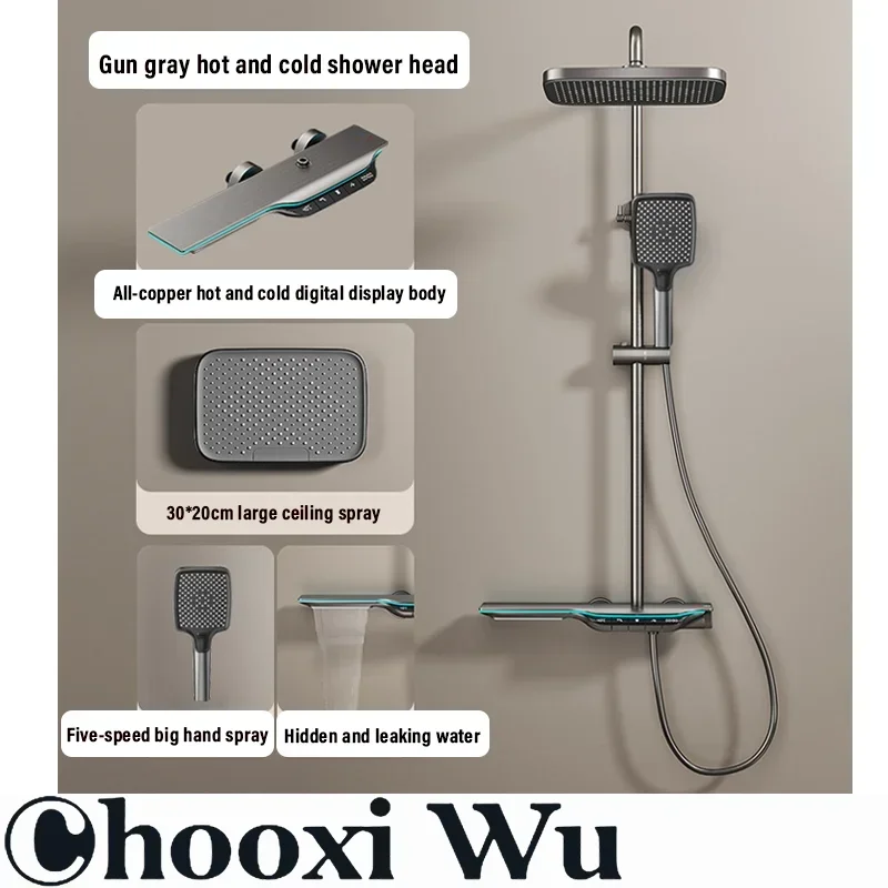 

CHOOXIWU-Thermostatic Shower System Intelligent Digital Bathroom Shower Faucet Set Temperature DisplayRainlfallBathroomShowerSet