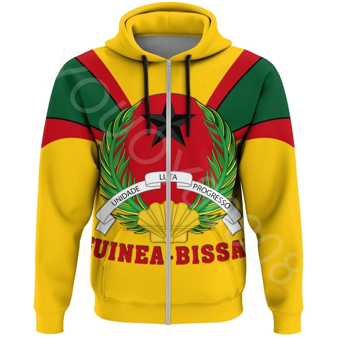 New Men's Hoodie Pullover Street Casual Print African Region Flag Guinea Bissau Zip Hoodie - Tusks Style