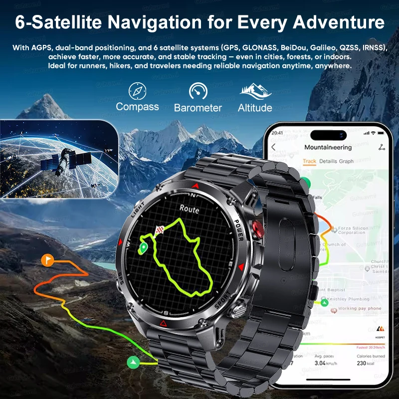 2025 New Professional Dual-band GPS Smart Watch Outdoor Sport Ride Run Swim Compass Altimeter 3ATM Waterproof Smart Bracelet Men