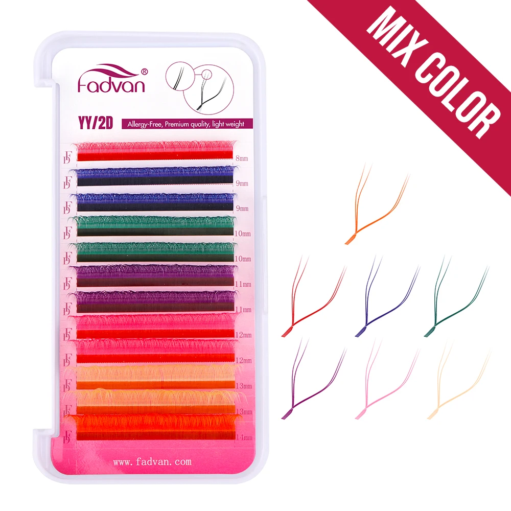 FADVAN YY/U-vorm 8-14 mm D/C Curl wimperverlenging Kleurrijk bruin/mix kleur/gradiënt roze/zwart volume ventilator Braziliaanse faux wimper