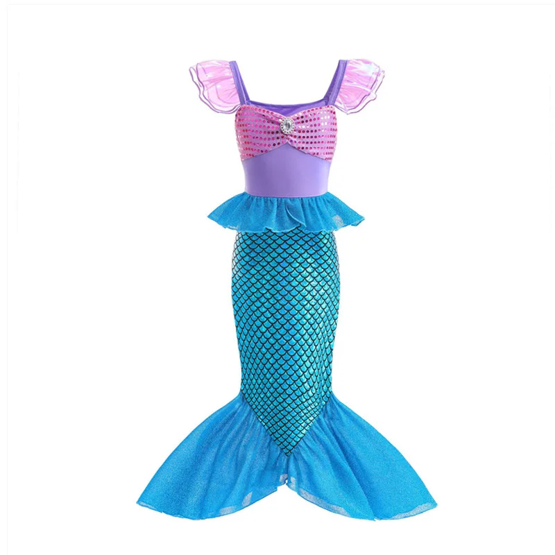 Disney Little Mermaid Ariel Costumes for Girls Princess Dress Cosplay Halloween Carnival Kids Birthday Party Dress Up Clothing