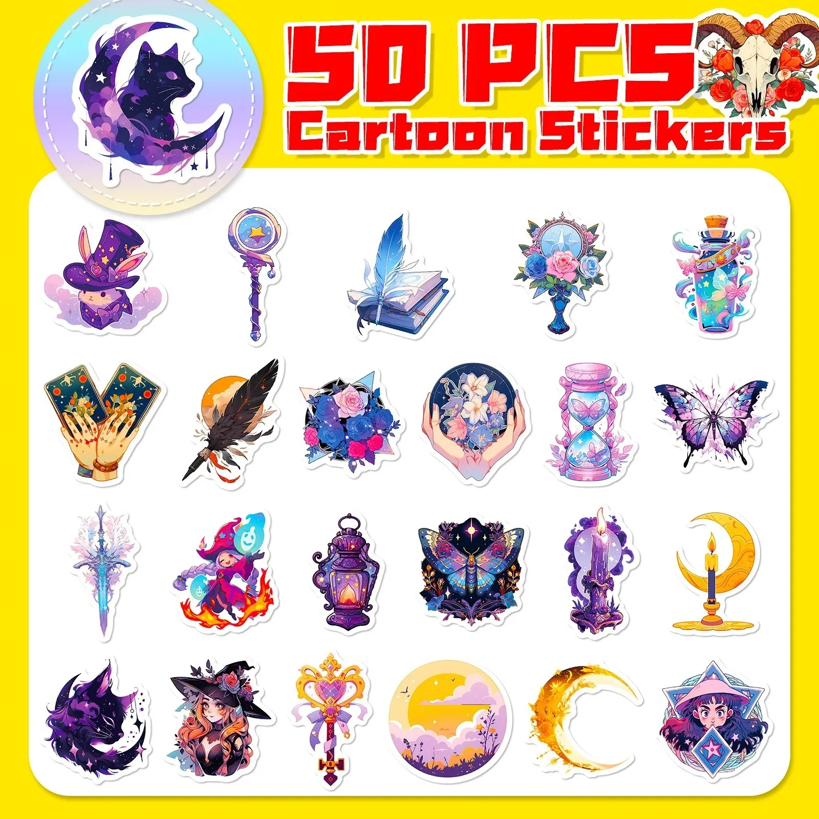 50PCS Popular Cartoon Magic Graffiti Helmet Laptop Skateboard DIY Personalized PVC Waterproof Toy Reward Sticker