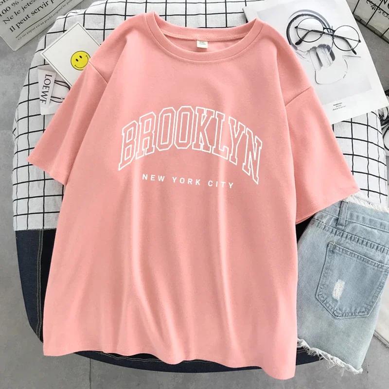 Casual Tshirt Street Loose Short Sleeve Breathable Soft T-Shirt Brooklyn New York City Letter Graphic Women T Shirt