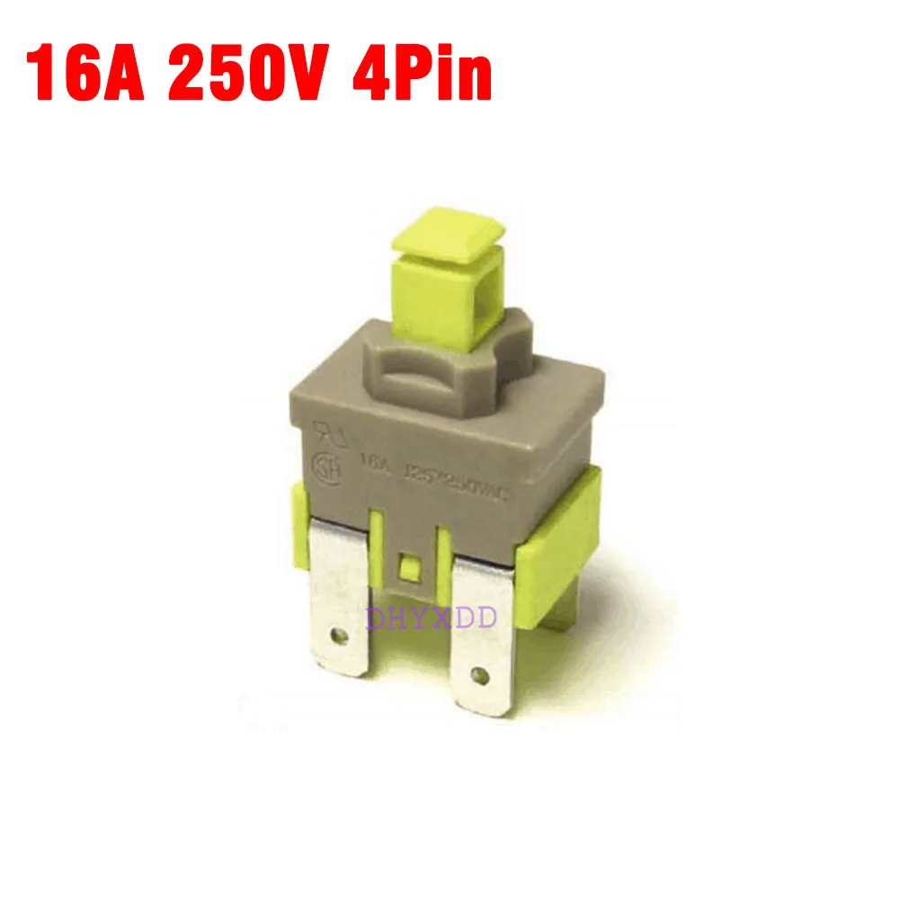 1Pcs New E-Switch PA512C Self-locking Switch 4pin Dishwasher Vacuum Cleaner Power Button Switch 16A 250V