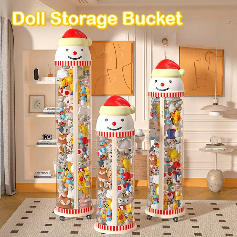 Doll Storage Bucket Zipper Model Plush Toys Transparent Bucket Large Capacity Children's Organizer Basket Doll Storage Basket