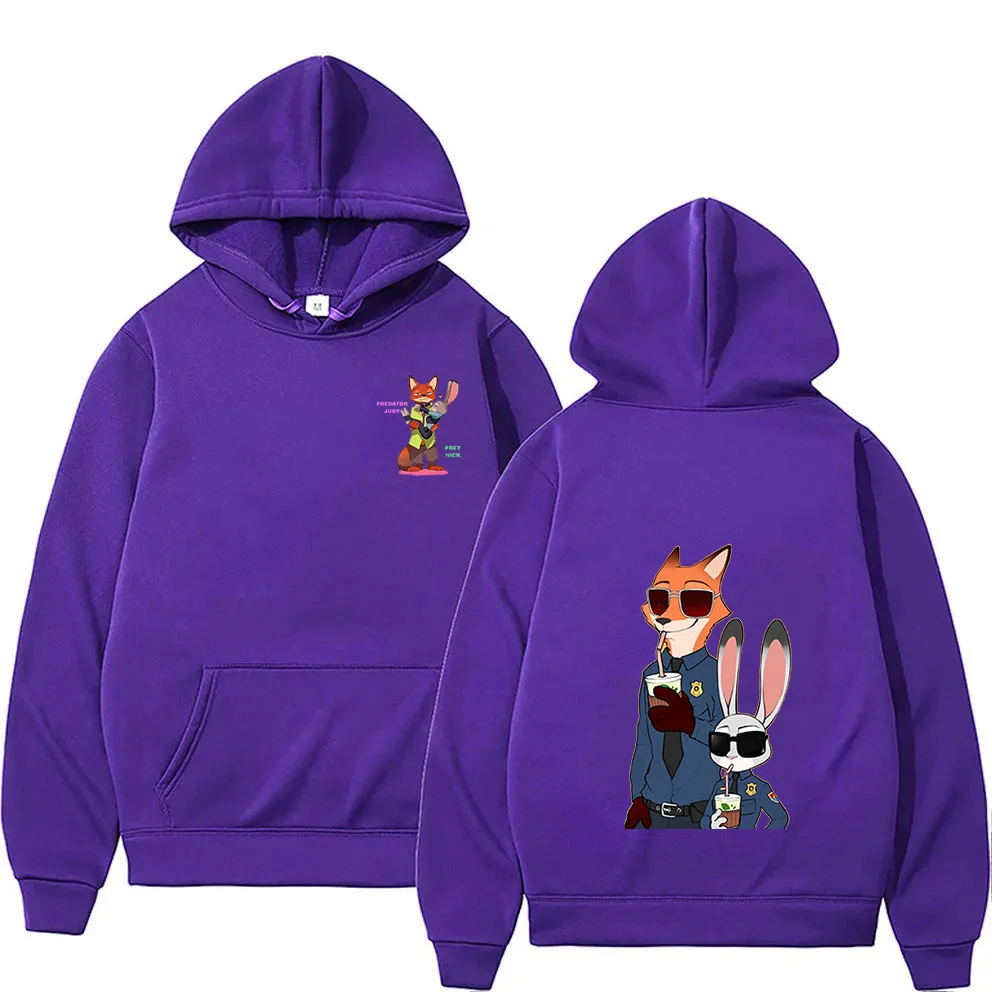 Disney Zootopia Judy Nick Men Women Hoodies Casual Hip Hop Streetwear Long Sleeves Sweatshirts Boys Girls Autumn Tops Coats