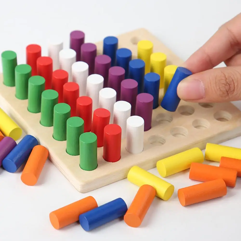 Wooden Color Match Stick Chess Game 11.5*11.5CM Early Education Cognitive Toy Column Peg Matching Game Small Games Kids Children