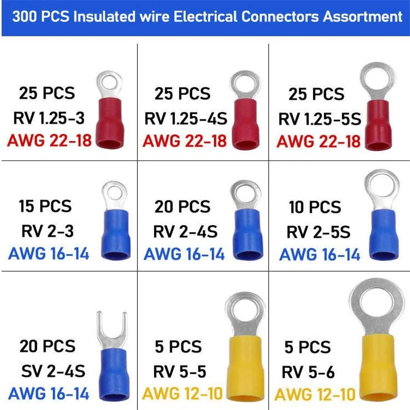 300 Stuks Koudgeperste Terminal Ot/Ut Ronde Vorkvormige Spade Terminal Blok Auto Draad Connector Box