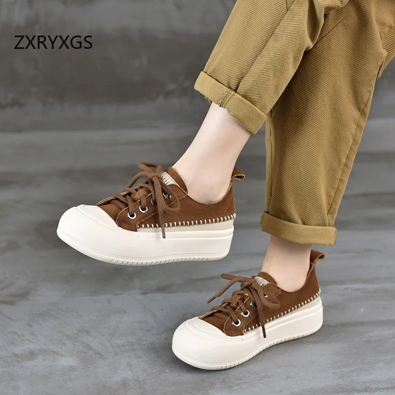 

ZXRYXGS New Lace-up Premium Cowhide Leather Sneaker Platform Height-increasing Shoes Fashion Casual Sneakers for Women 2025 Tide