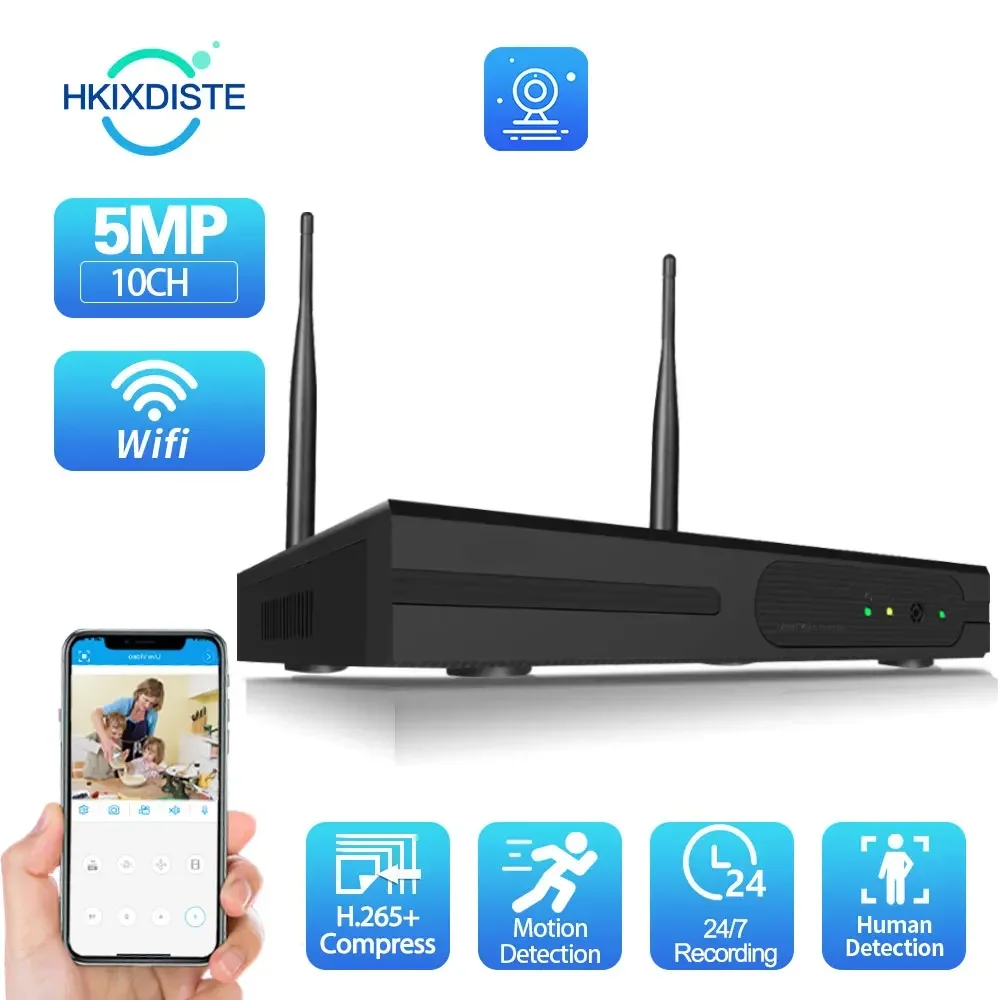 

H.265 Wifi NVR 10CH 5MP Wireless NVR Recorder Human Detection For Wireless Security System 8CH CCTV NVR Security Video Recorder