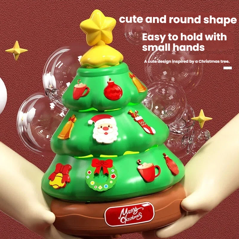 2026自動クリスマスツリーバブルマシン、音楽とライト付き、バブルスプレー、男の子と女の子のための屋外パーティーおもちゃ、クリスマスギフト