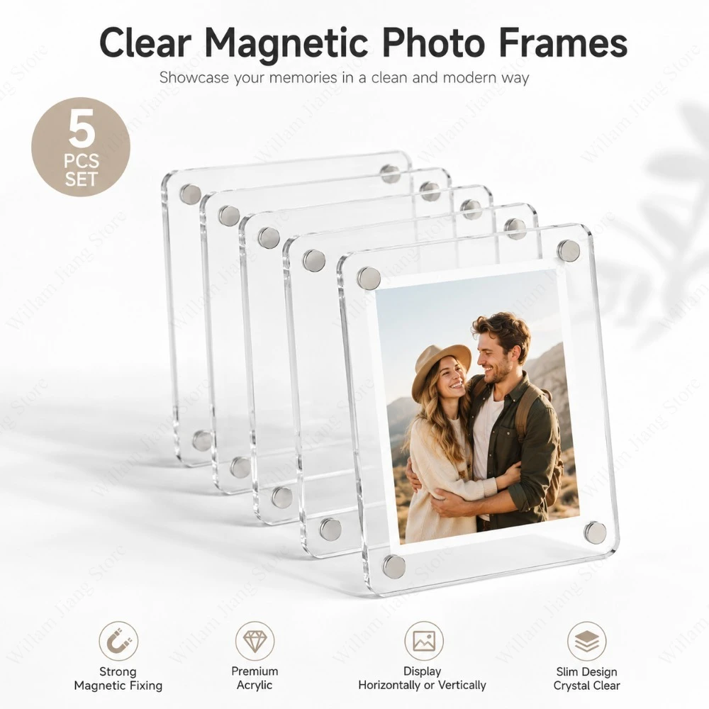 1/3/5/10 PCS 3 Inch Acrylic Magnetic Photo Frame Double Sided Refrigerator Picture Holder for Fridge Door Home Decor Display Use