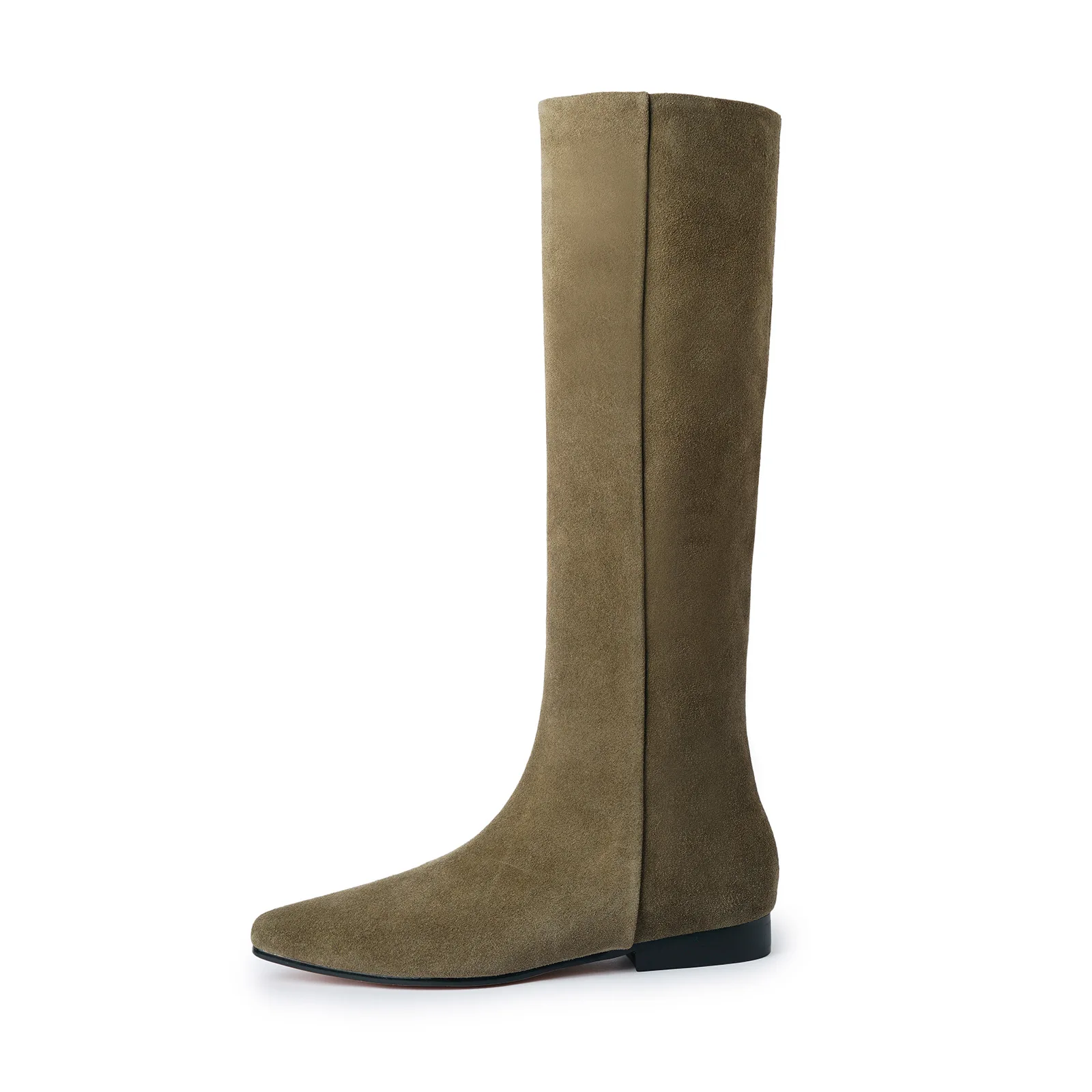 Arden Furtado 2024 Autumn Cow suede Riding boots Square toe Pull-on Low heel Knee high boots Large size Women\'s Boots