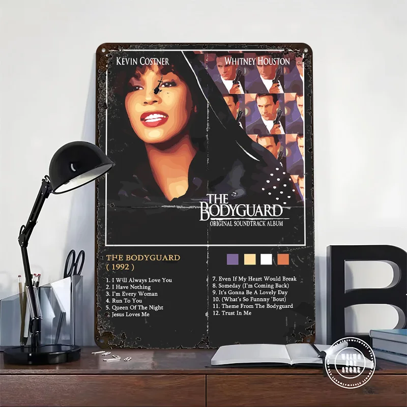 Whitney The Bodyguard Soundtrack Metal Poster Customized Wall Art Retro Vintage Metal Signs for Man Cave Bedroom Decorations