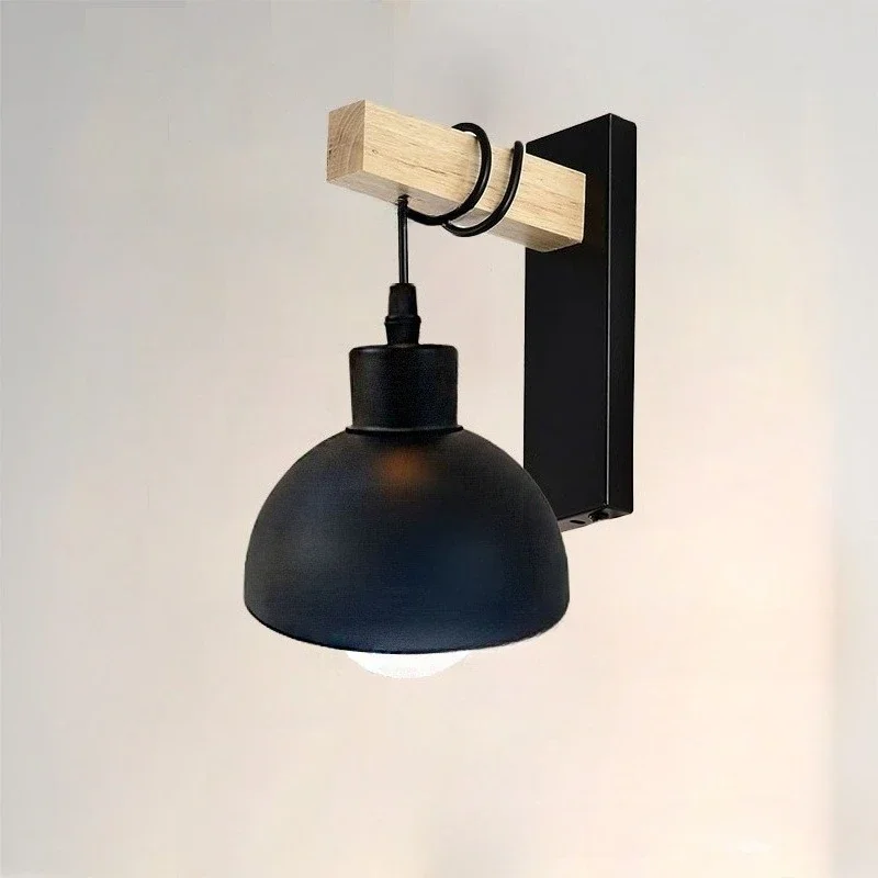 GEFENSI بسيط الخشب الجدار مصباح الإبداعية الممر الإضاءة الشمال غرفة نوم السرير شخصية مصابيح الحديد المطاوع #2