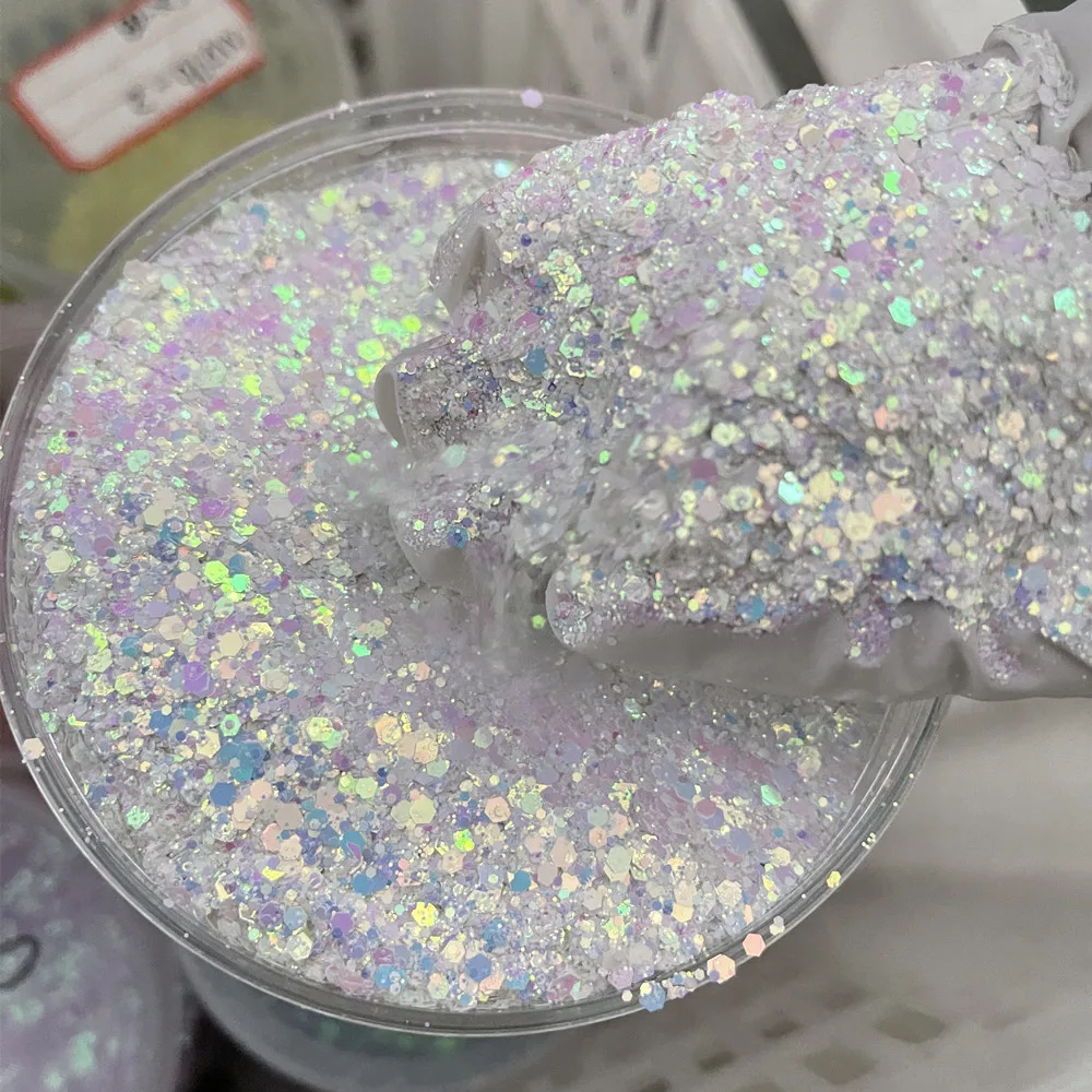 50g Holographic Mixed Hexagon Chunky Irediscent Nail Art Glitter Flakes Laser Sparkly Sequins Resin Slices Nail Art Decoration