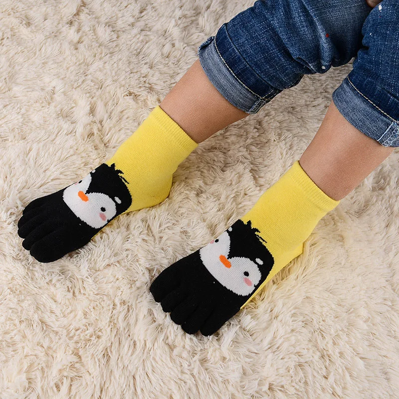 5 Pairs Cute Children's Five Finger Socks Pure Cotton Breathable Funny Animals Cartoon Socks with Toes 3-7-10Y Baby Boys Girls