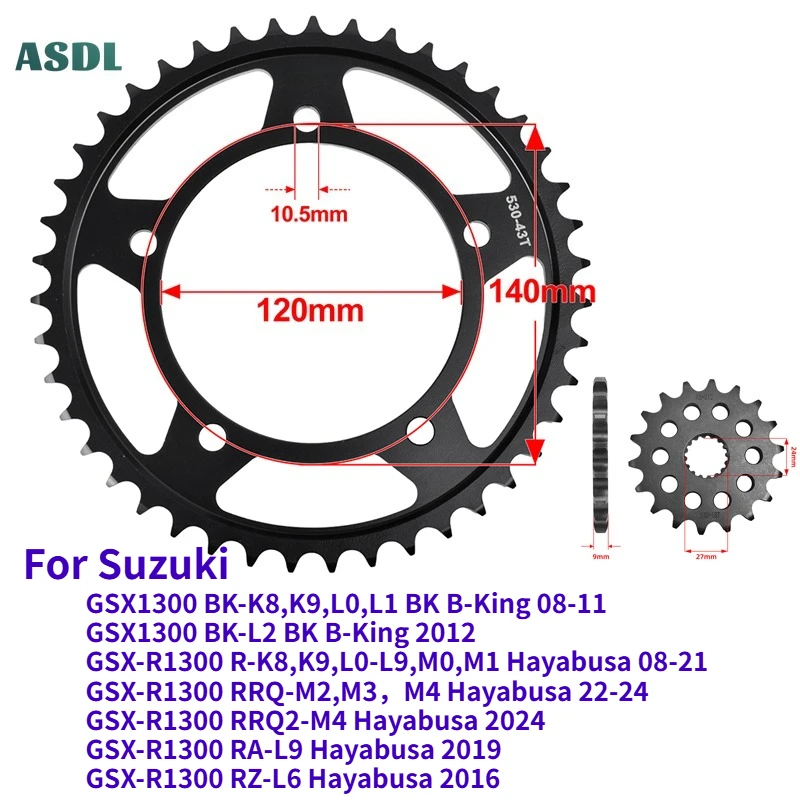 530 18T 43T Motorcycle Front Rear Sprockets 20CrMnTi For Suzuki GSX1300 BK B-King GSX-R1300 RRQ Hayabusa GSXR1300 RA/Z GSXR 1300