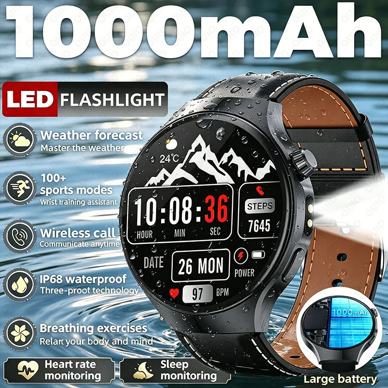 

2026 New 100+ Sports Smart Watch Bluetooth Call LED Flashlight 1.7 Inch HD Large Sceen 1000mAh IP68 Waterproof Men Smart Watch