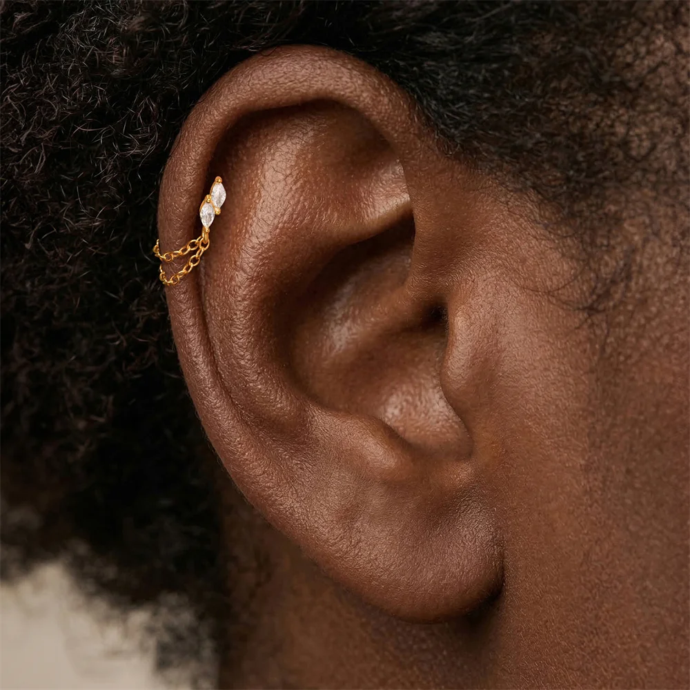 AIDE 925 Sterling Silber Pferdeaugen Doppelschichtige Quaste für Damen, flacher Rücken, Knorpelpiercing, Ohrknochen-Ohrringe, edler Schmuck – Detail 4