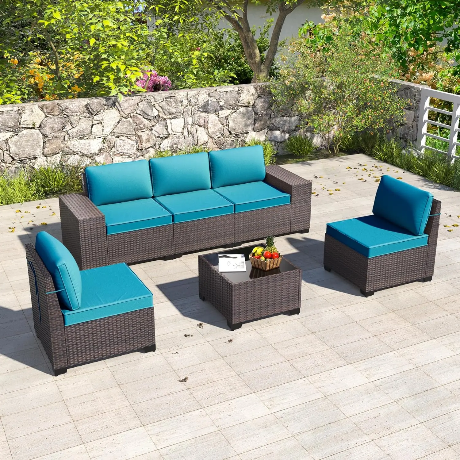 

Patio Furniture Sets Outdoor Conversation Sofa Set, All-Weather High Back PE Rattan Wicker Sectional Furniture Patio Sofa