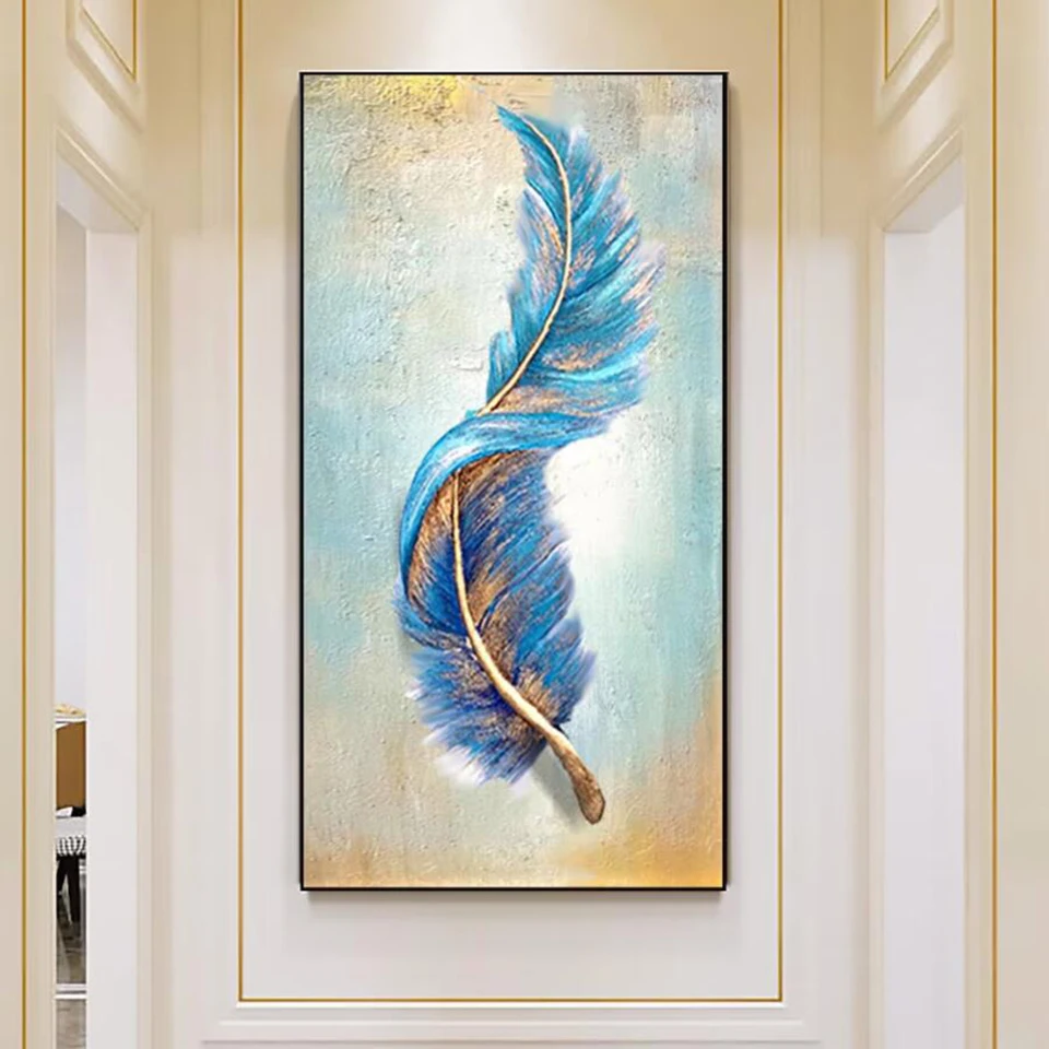 

Abstract Feather Blue Gold Gold Diy Diamond Painting New 5d Diamond Embroidery Mosaic Cross Stitch Kits For Home Decor Gift