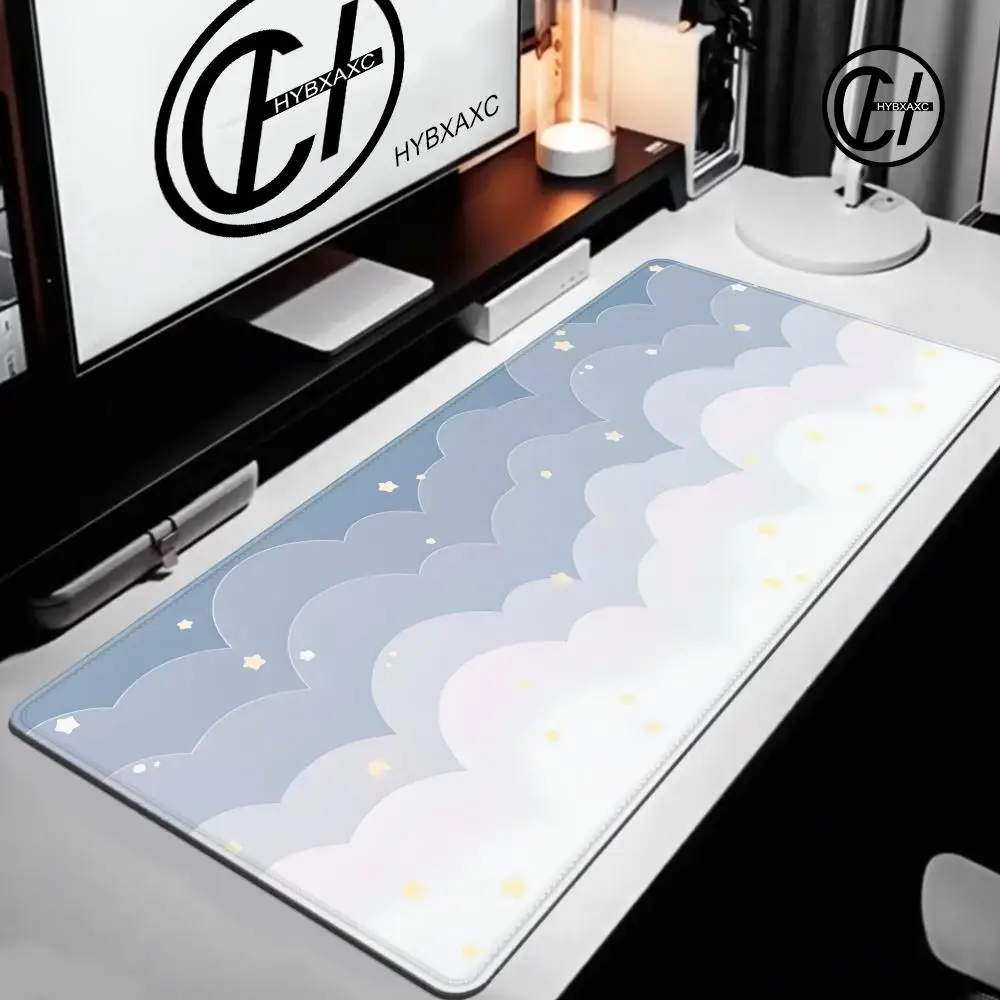 Lichtblauw Roze Wolken Bureaumat Kawaii Paarse Muismat Schattig Rubberen Pad Uitgebreide Pad Gaming Toetsenbordmatten Groot XXL Meisjestapijt