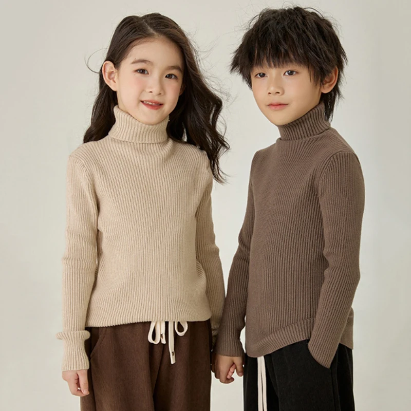 

Boys Turtleneck Autumn Winter Warm Kids Pullovers Tops 4 To 13 Years Casual All-match Girls Knitted Sweater Children Undershirt