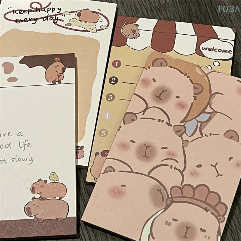 4 Books/Set 50 Sheets Cartoon Cute Capybara A7 Memo Pad Kawaii Message Paper Student To Do List Notes School Stationery