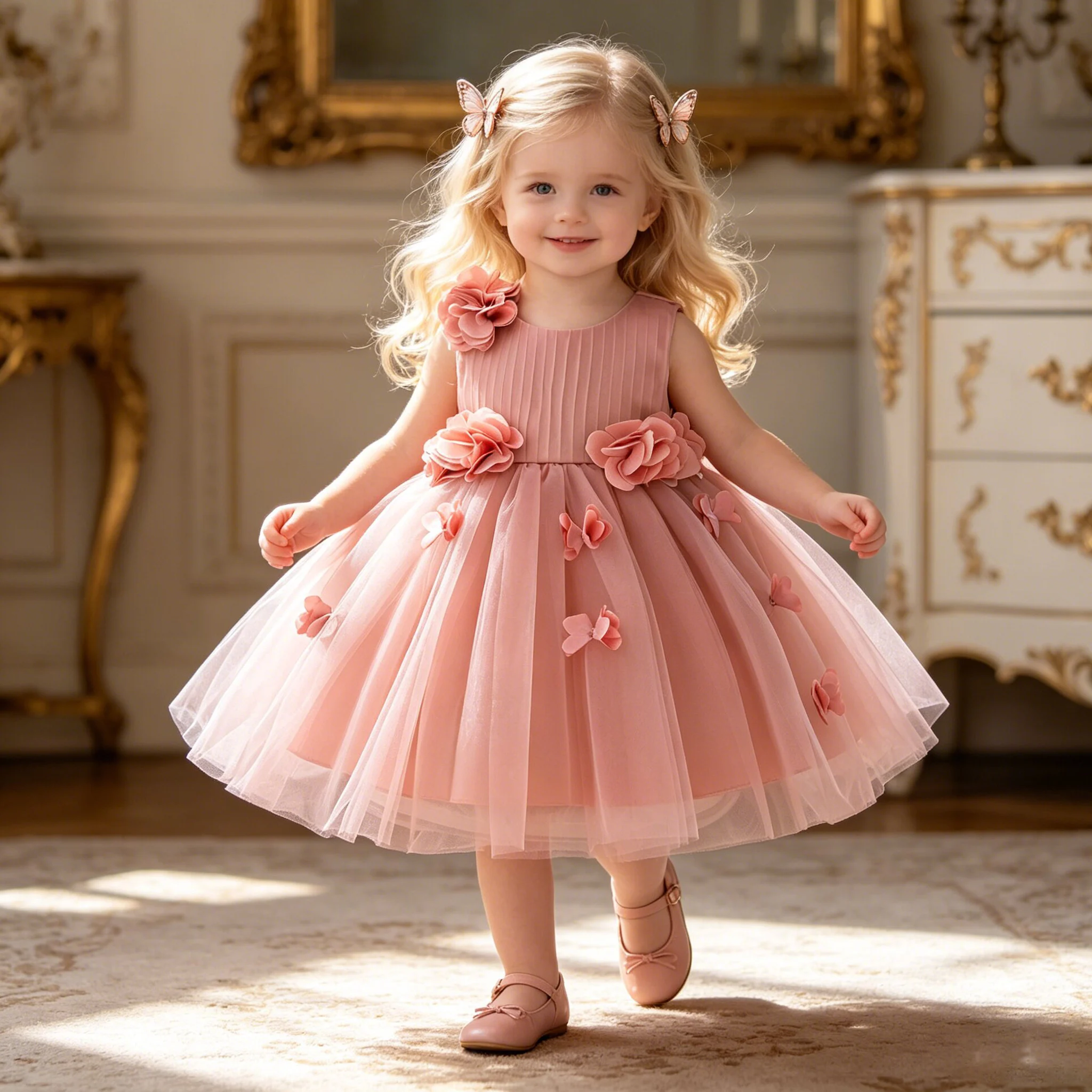 Kleinkind 3d Blumen mädchen Party kleider Weihnachts kostüm rot Hochzeit Ballkleid Tüll Bogen 1. Geburtstag Prinzessin Abschluss ball Mädchen Kleidung